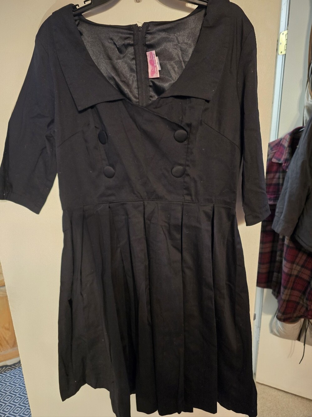 Pinup Couture Black Pleated Dress with Button Detail